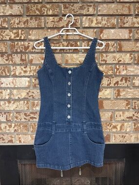 Vintage ANDREA Jeans Dark Blue Denim Mini Dress with Red Logo Tag